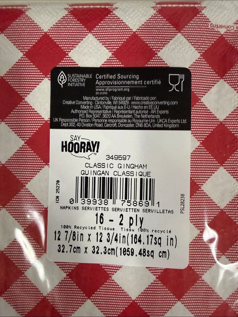 White Red Gold Retro Gingham Plaid Picnic Set Paper Plates Napkins Table Cover